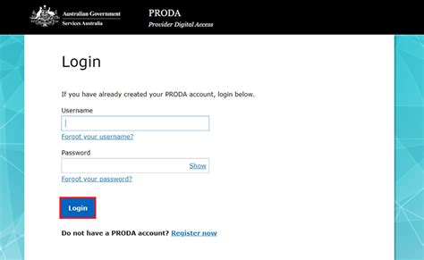 proda login page